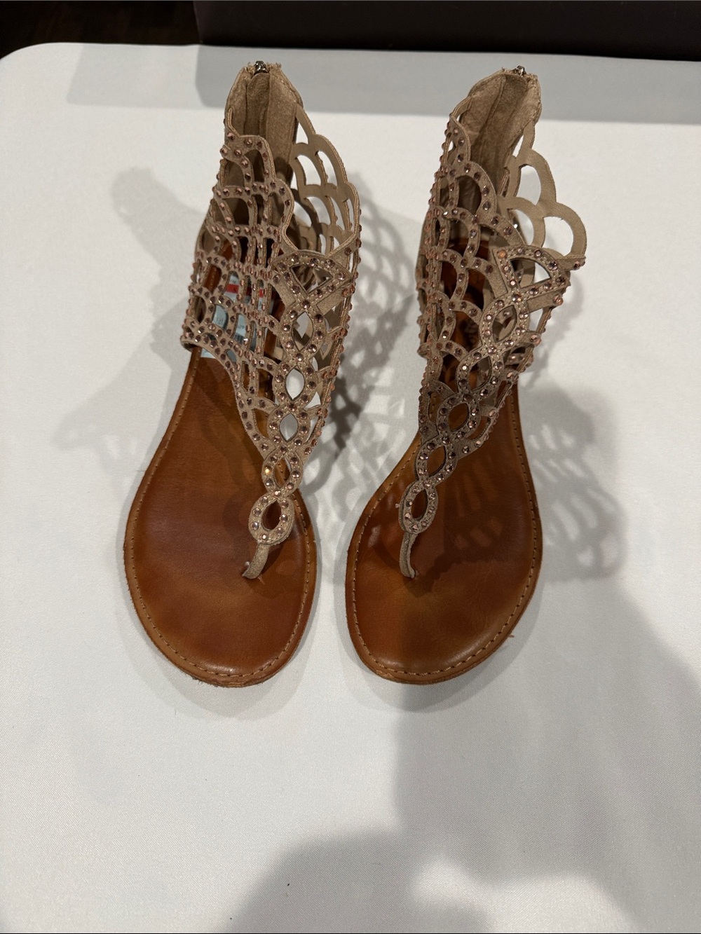 Zigi Soho Taupe Laser-Cut Jewel T-Strap Sandals